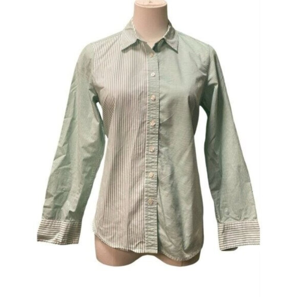 🍀 Green Striped Button-Down Shirt Cotton Sp